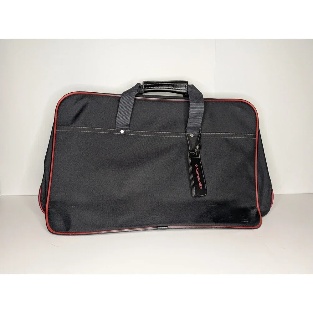 Vtg Samsonite Oyster Garment Bag 1987 Black Red Trim Fold-Out Travel Luggage USA